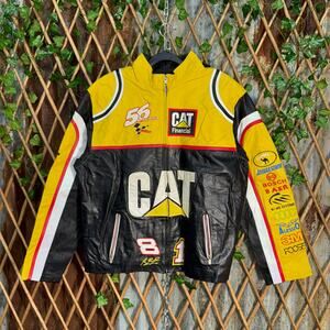 Vintage Y2K caterpillar embroider leather 90s NASCAR jacket